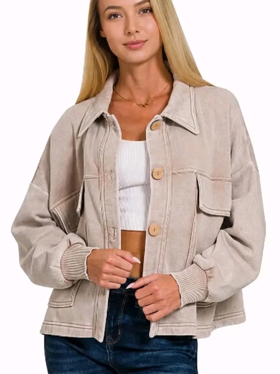 Zenana Outfitters Jackets & Blazers - Zenana Acid Wash Ash Mocha Shacket